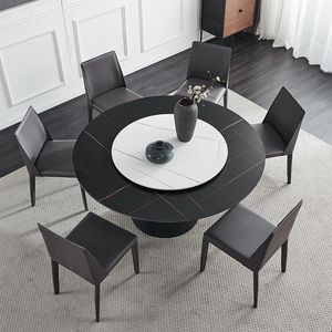 Table de salle à manger en pierre, 2 pièces, rotative, gris brillant, design Simple, petite table à manger ronde moderne, ensemble de 4 places - Product Image 2