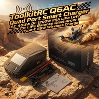 Chargeur intelligent ToolkitRC Q6AC à quatre ports AC 400W DC 1200W 25A LiPo LiHV LiFe avec déchargeur et charge sans fil Type-C 65W