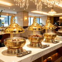 FLEY 8L Plat à chafing rond plaqué or en acier inoxydable pour buffet, chauffe-plat pour hôtels, restaurants, mariages et traiteurs