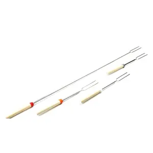 Brochettes Smores portables en acier inoxydable avec manche en bois Brochettes de barbecue Bâton de guimauve, brochette de camping extensible pour foyer