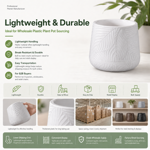Pot de fleurs en <span class=keywords><strong>plastique</strong></span> OEM ODM avec motif de feuilles en relief pour centre de jardin, pot de fleurs d'intérieur et d'extérieur - Product Image 4
