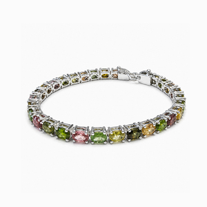 925 Sterling Silver Rhodium Plated Multi Tourmaline Tennis <b>Bracelet</b> Luxury <b>Gemstone</b> Jewelry - Product Image 3