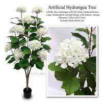 Arbre d'hortensia artificiel de 1,5 m, fleurs blanches en boules, plante artificielle en soie avec pot noir pour la décoration de mariages, fêtes, hôtels et boutiques