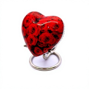 Mini urna de cremación de latón, recuerdo de corazón, tarro conmemorativo, contenedor con soporte para cenizas funerarias, rosas rojas, urna impresa, bolsa gratis - Product Image 1