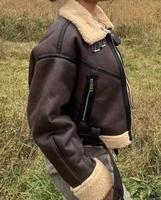 Veste Sherpa en cuir PU chamois en polaire berbère lavée personnalisée Vestes courtes pour femmes