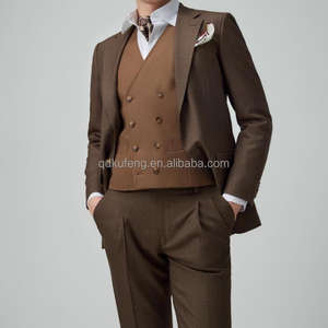 Gilet da uomo <span class=keywords><strong>marrone</strong></span> <span class=keywords><strong>doppiopetto</strong></span> Plus Size pantaloni in tessuto pettinato traspirante con cerniera frontale piatto per matrimonio d'affari - Product Image 5