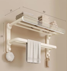 High Quality <strong>50cm</strong> 60cm Wall Mounted Bathroom Foldable Heavy Duty Rack White Towel Rack of Wall Storage <strong>Shelves</strong> - Product Image 2