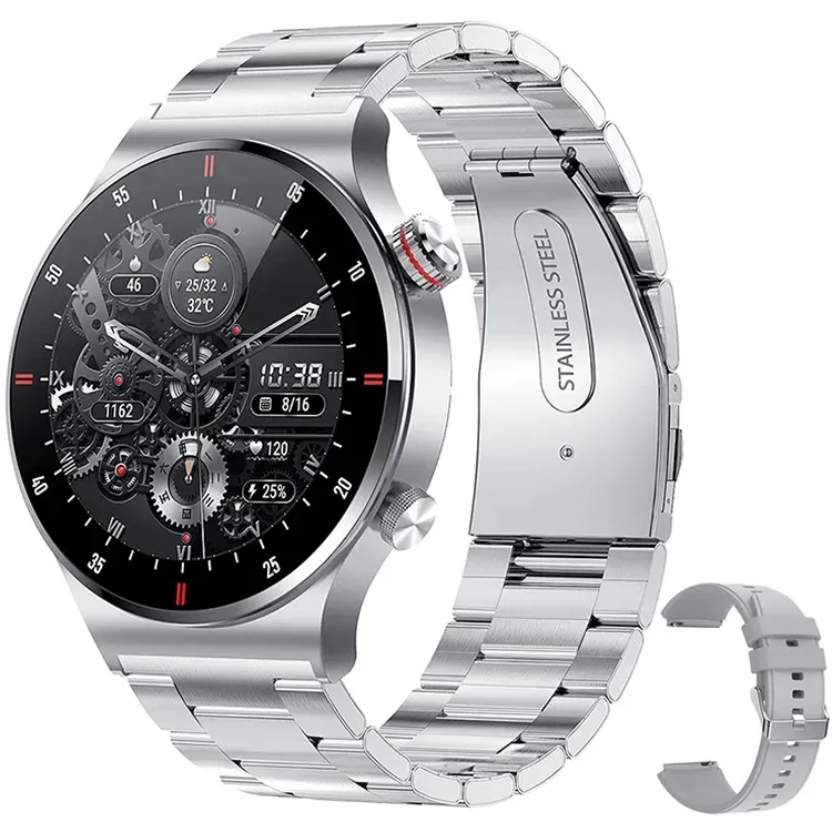 2024 Neue Mode QW33 Smart Watch Hombre Sport Fitness Tracker Herren Stil Uhren Edelstahl wasserdichte Smartwatch für Herren