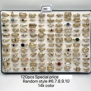 Juego de 120 Anillos de Moda con Circonita Cúbica Surtida, Chapados en Oro de 14K, Anti-deslustre - Estilo Mixto, Joyería Coreana al por Mayor - Product Image 6