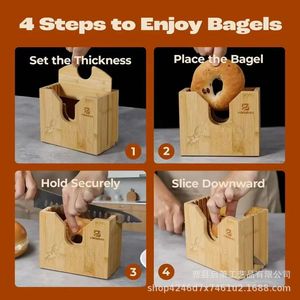 Piklohas Wooden Bread Slicer 2 <b>In</b> 1 Bagel Holder And Bread Cutter <b>Kitchen</b> Storage Box - Product Image 4
