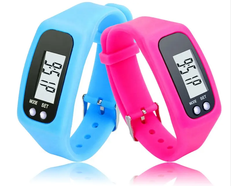custom silkscreen logo colorful step counter LCD display silicone Band 3D pedometer watch