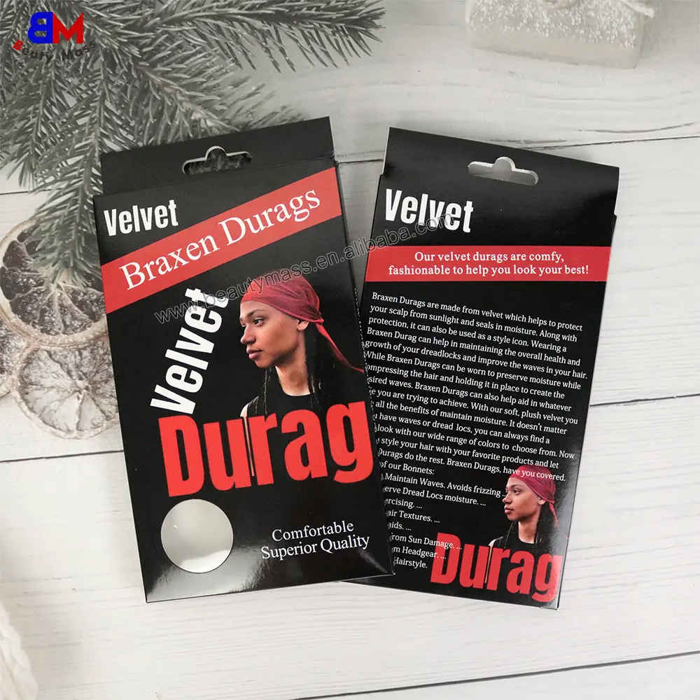 تخصيص الشعار الخاص الساتان بونيه مربع جديلة بونيه الحرير Durags التعبئة والتغليف عرض مربع بونيه للطي مع نافذة