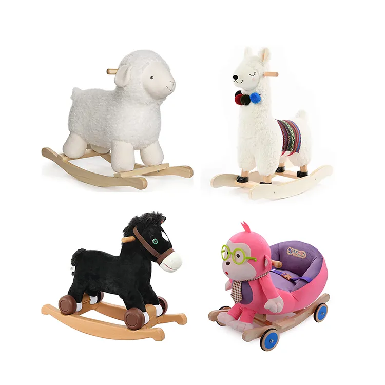 Wholesale Customization 2023 Amazon Hot Sale Baby Kids Plush Toy Rocking Horse Elephant Sheep Style Ride on Rocker w/ Songs