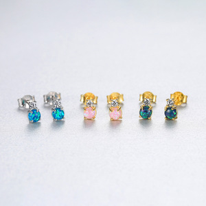 Classic 18K Gold Plated S925 Sterling <b>Silver</b> Opal <b>Stud</b> <b>Earrings</b> With Cubic Zirconia Women's Everyday Wear Jewelry - Product Image 4