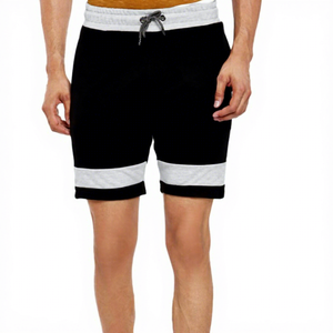 Men's <b>Black</b> 100% Cotton Eco-Friendly Mid Waist Bermuda Shorts with Gray Hem Drawstring Casual Sportswear - Product Image 1
