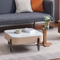 Table basse moderne simple et luxueuse, petite table carrée, combinaison de dessus en marbre, cadre en métal, écologique