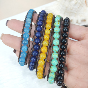 <span class=keywords><strong>Bracciale</strong></span> da donna con perline in pietra <span class=keywords><strong>naturale</strong></span> <span class=keywords><strong>Bracciale</strong></span> in cordoncino in pelle a 2 file <span class=keywords><strong>turchese</strong></span> occhio di tigre in pietra Howlite <span class=keywords><strong>bracciale</strong></span> avvolgente a mano - Product Image 3