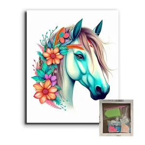 Colorido cabeza de caballo flores diamante lienzo pintura famosa impresiones pintura juguete educativo con marco