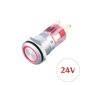 Anillo led de cabeza plana de 16mm, 2no2nc, 24 voltios, resistente al agua ip67, interruptor de botones led de metal de bloqueo automático