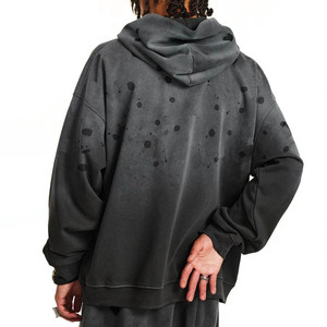 Màu Xám Đen Xám tùy chỉnh cổ điển Gradient thời trang dạo phố quá khổ axit rửa Áo Thun Áo Hoodie - Product Image 4