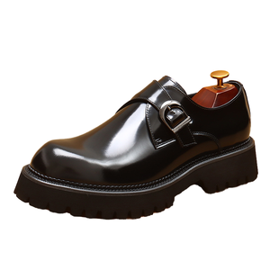 Nueva Llegada: Zapatos de Vestir de Cuero Genuino para Hombre, Mocasines de Punta Redonda con Suela Gruesa para Bodas, Diseño Elegante con Patrón Sólido para Primavera - Product Image 4