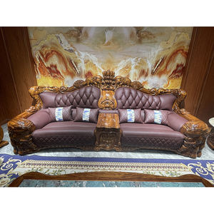 Handgeschnitztes Europäisches Antik-Stil Massivholz-Kingsofa-Set mit Relaxfunktion, Leder, Großes Sofa für Wohnzimmer, Holzsitze - Product Image 4