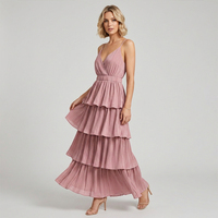 Robes de plage OEM à volants pour femmes, nouvelle collection été, sexy, col en V, fourreau midi, froncées, bretelles spaghetti, tenue de villégiature