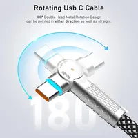 Kabel Pengisian Cepat USB C ke USB C 240W 180 Derajat Berputar, Berbahan Nilon dan Alloy, untuk iPhone iPad