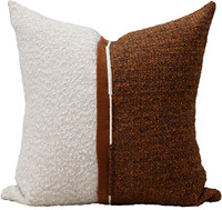 Housse de coussin texturée en bouclette tissée, motif color block, pour coussin lombaire, camel crème, brodée, pour canapé, lit, décoration intérieure