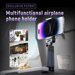 Exclusiva patente portátil avión teléfono soporte abrazadera plegable ajustable viaje teléfono móvil soporte
