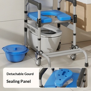 Foldable <b>Commode</b> <b>Chair</b> with Wheels for Elderly, Pregnant & Disabled, 2-in-1 Shower & Toilet <b>Chair</b> for Bathroom Use - Product Image 5