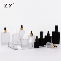 Flacon carré en verre pour huiles essentielles et crèmes visage, capacité 100ml/60ml, avec pompe et compte-gouttes, sérigraphie, bouchon sécurité enfant