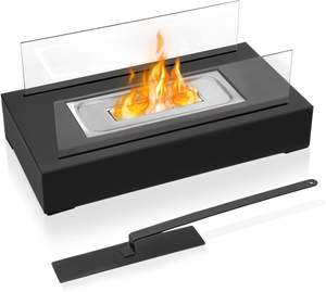 Table en acier inoxydable au design moderne avec foyer noir au bioéthanol, intérieur et extérieur, emballage pour vente par correspondance - Product Image 1
