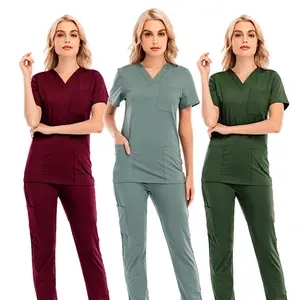 Uniforme scrub donna set top medico tessuto con tasche set unisex medico salone di bellezza personalizzato uniforme scrub infermieri