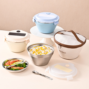 304 Stainless Steel Dual-Tier Lunch <b>Box</b> Plastic Simple Design Prevents Flavor <b>Mixing</b> Includes Utensils BPA Free High Capacity - Product Image 5
