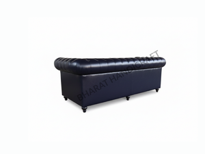 Canapé Chesterfield en cuir 2 places noir, design classique rembourré, assise profonde confortable, élégant, durable, parfait pour le salon - Product Image 4