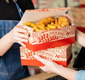 Papel de comida rápida Coreana de grado alimenticio para llevar personalizado Hot Dog <span class=keywords><strong>Restaurant</strong></span> To Go Caja de embalaje de hamburguesa de pollo frito - Product Image 2