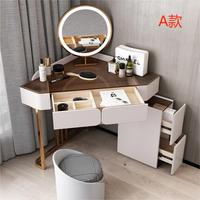 Coiffeuse escamotable de luxe nordique avec miroir de maquillage à LED, rangement et panneau en bois, style moderne pour chambre à coucher