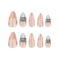 24 pièces métal argenté flamme français y2k ancre amande ongles conseils Art acrylique presse sur ongles ongles artificiels faux ongles 3678
