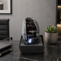 Fontaine d'eau de table en résine à 3 niveaux, cascade de roche avec lumière LED, décoration aquatique relaxante pour intérieur