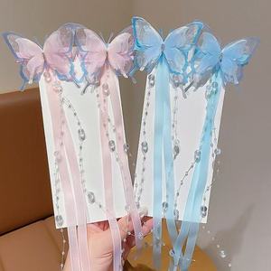 Pinzas para el pelo con diseño de mariposa y cinta, pasadores de pelo con borlas de perlas, pinzas laterales de estilo antiguo, accesorios para el pelo para fiestas de cosplay para niñas - Product Image 1
