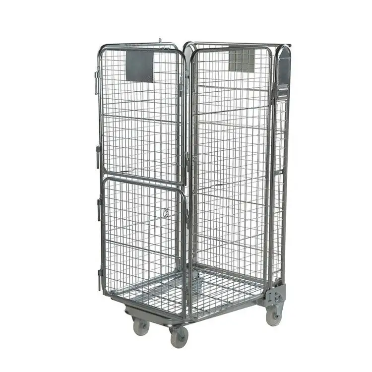 Hot selling galvanized zinc metal rolling trolley cart platform rolling service trolley cart roll cage trolley for warehouse