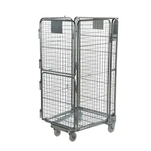 Hot Selling Gegalvaniseerd Zink Metal Rolling Trolley Winkelwagen Platform Rolling Service Trolley Winkelwagen Roll Kooi Trolley Voor Magazijn