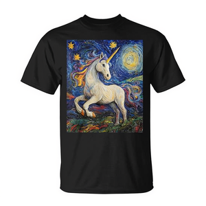 T-shirt Unicorne style Van Gogh Starry Night pour adulte unisexe noir - Product Image 2