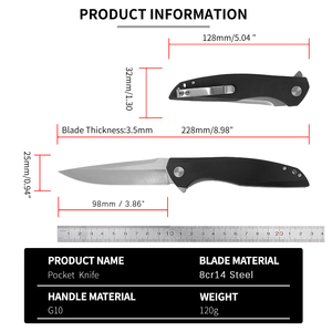 Cuchillo Plegable Táctico de Supervivencia para Camping, con Hoja de Acero 8CR14 OEM y Mango G10, con Clip - Product Image 2