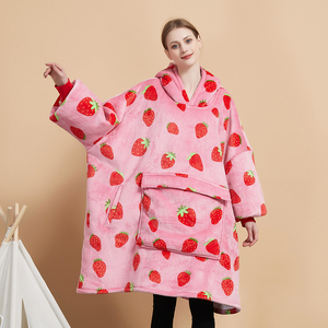 샘플 사용 가능한 겨울 대형 까마귀 담요 소매 양털 운동복 격자 무늬 까마귀 여성 포켓 후드 땀 특대 - Product Image 3