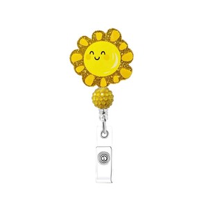 Wholesale yellow series sunflower acrylic nurse 360 rotating alligator clip badge retractable <b>ID</b> card <b>holder</b> - Product Image 3