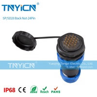 Tuerca trasera SD28 de 24 pines 5A, Panel de montaje de plástico roscado IP68, conector de alimentación Circular impermeable, M28