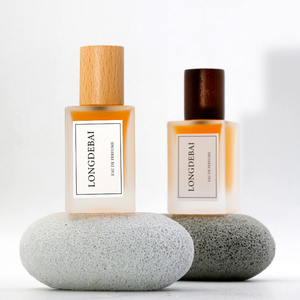 Custom Design Luxury Crimp square <b>Empty</b> Glass Perfume <b>Bottle</b> 30ml 50ml 100ml Frosted Perfume <b>Bottle</b> With Wooden Cap - Product Image 2
