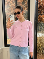 Cárdigan Elegante de Punto con Botones Dorados para Mujer, Chaqueta Corta de Mezcla de Viscosa, Personalizable para Uso Diario, Casual o Festivo